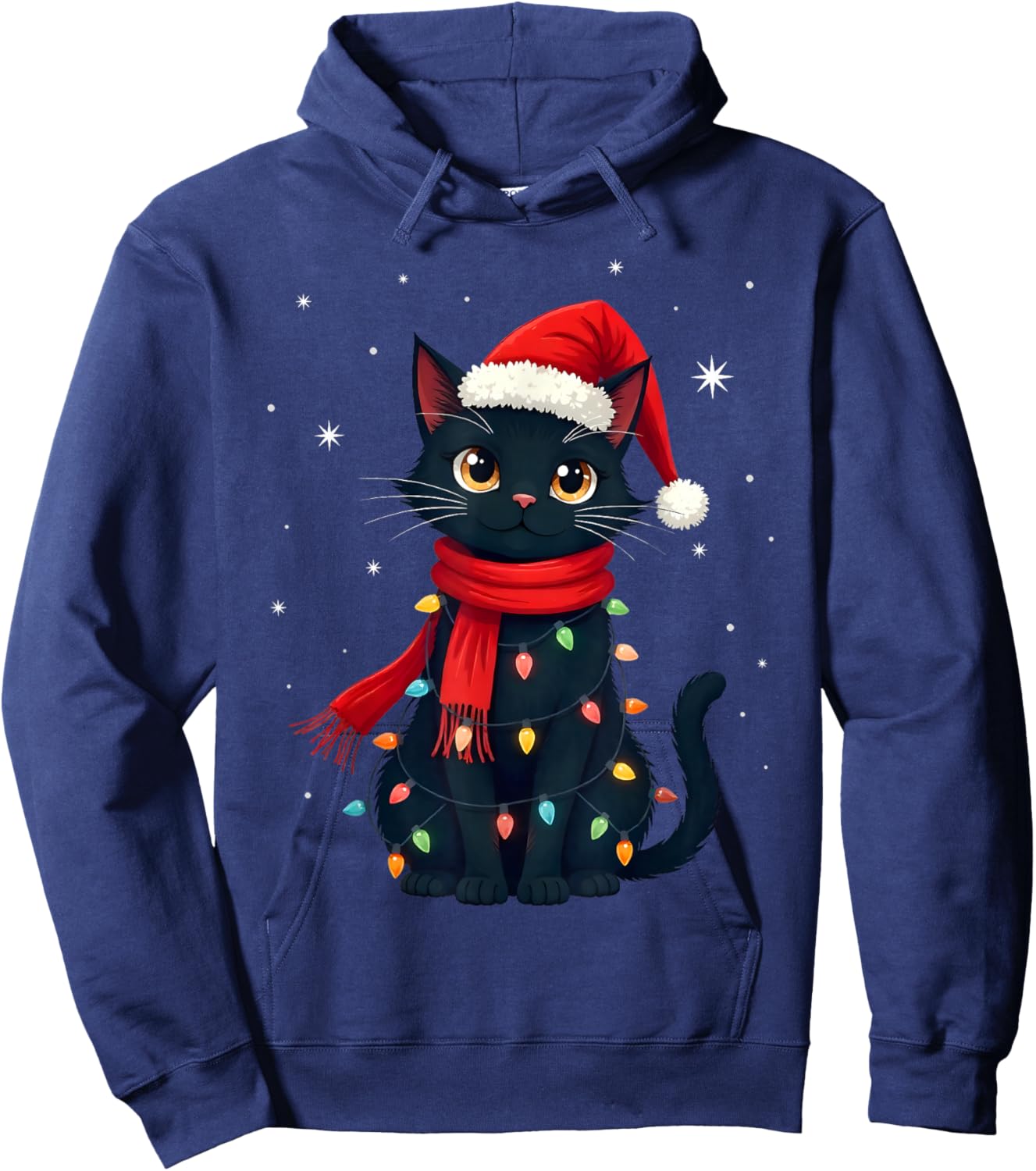 Black Cat Christmas Lights Cats Lover Xmas Hoodie - Hoodie | Navy