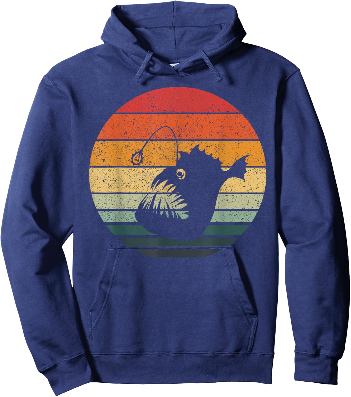 Vintage Retro Sunset Angler Fish Hoodie - Hoodie | Navy