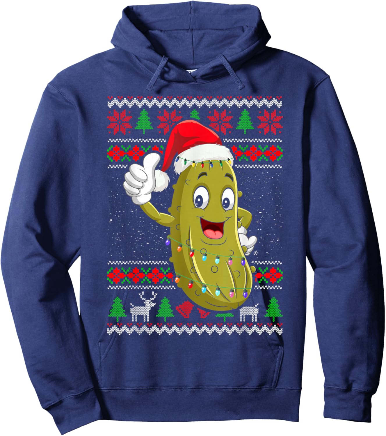 Pickle Christmas Lights Ugly Sweater Santa Pickle Xmas Hoodie - Hoodie | Navy
