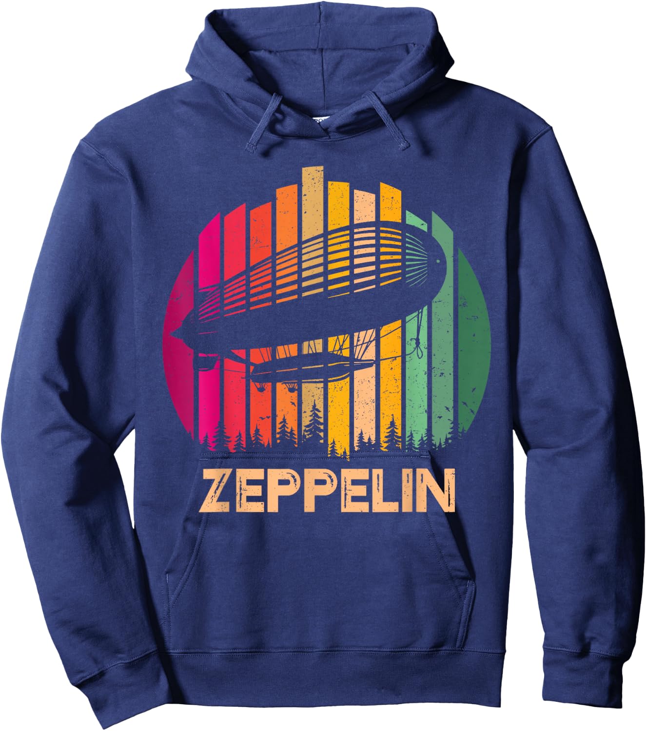 Retro Vintage Sunset Zeppelin 70s 80s Dirigible Airship Hoodie - Hoodie | Navy