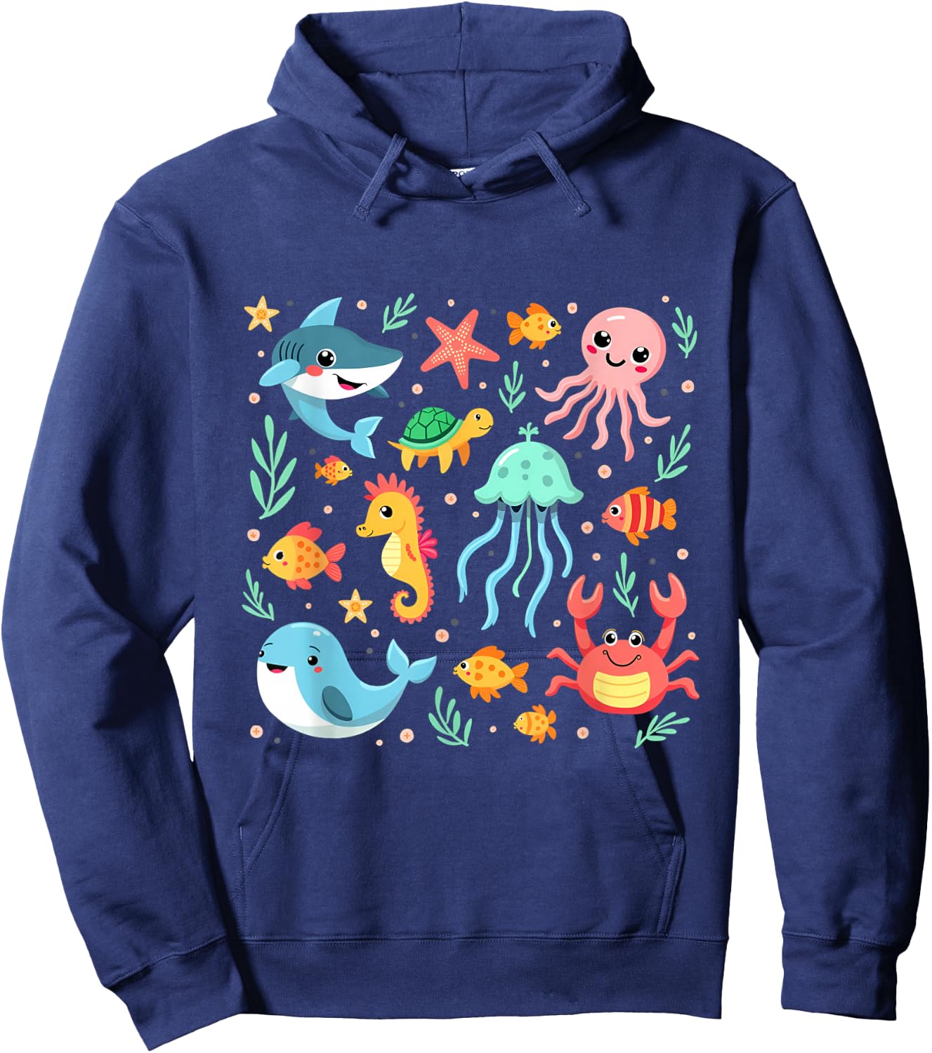 Cute Sea Animals Kids Children Ocean Creatures Clownfish Hoodie - Hoodie | Navy
