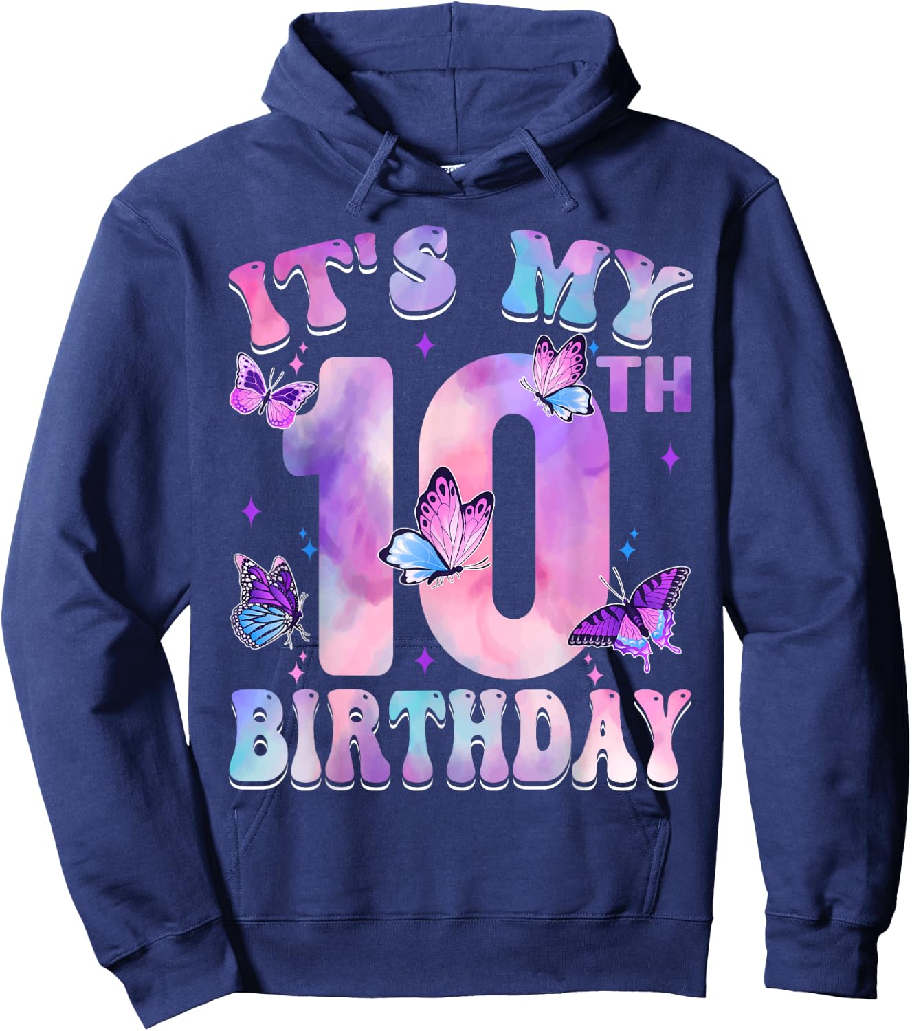 It's My 10th Birthday Butterfly Theme 10 Year Old Party Girl Hoodie - Hoodie | Navy