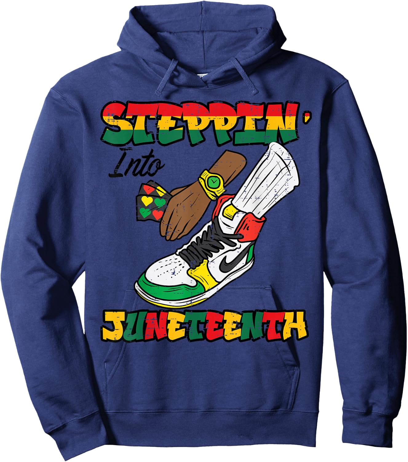 Steppin Juneteenth Shoe Watch Black American Men Boys Kids Hoodie - Hoodie | Navy