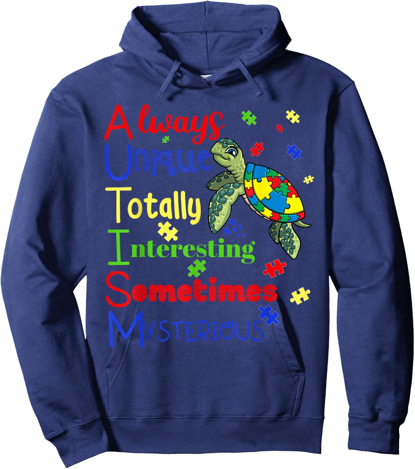 Autism Definition Puzzle Pieces Turtle Always Unique Gift Hoodie - Hoodie | Navy