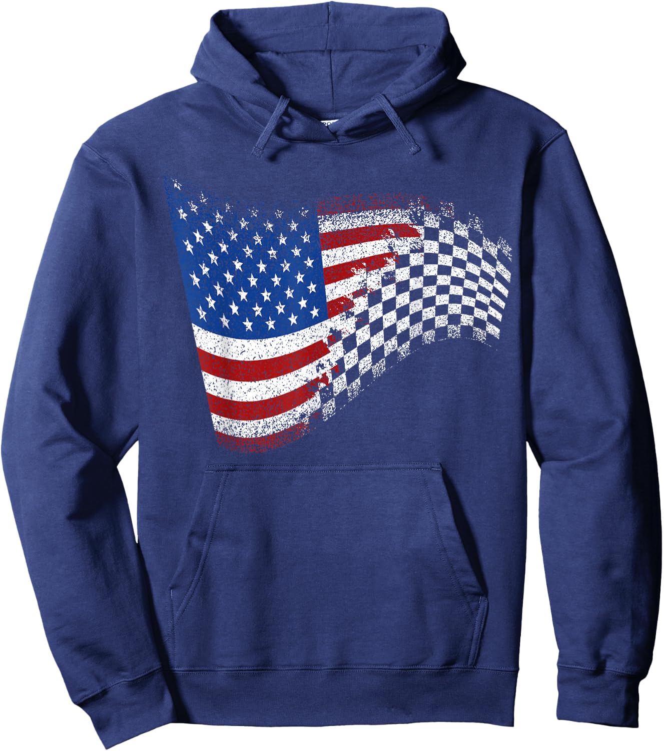 Checkered American Flag Racing Hoodie - Hoodie | Navy