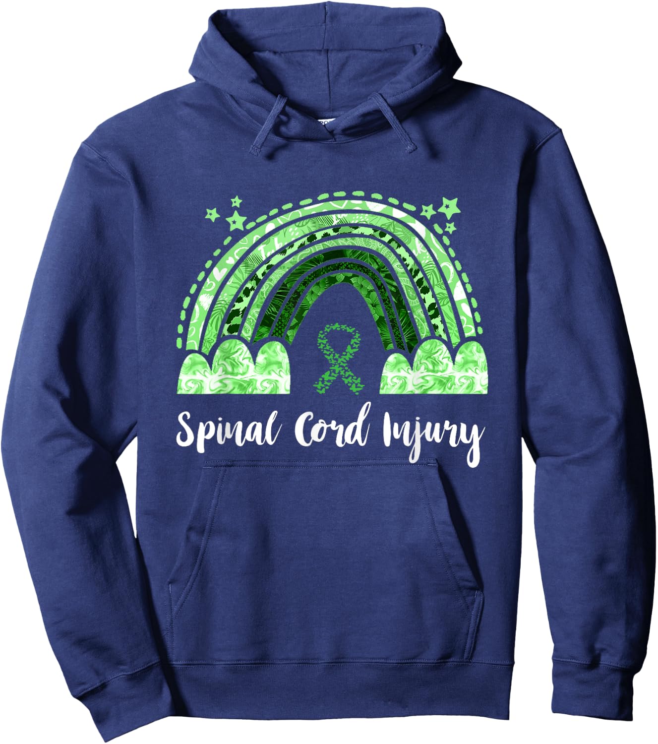 Lime Green Ribbon Rainbow Spinal Cord Injury Awareness Hoodie - Hoodie | Navy