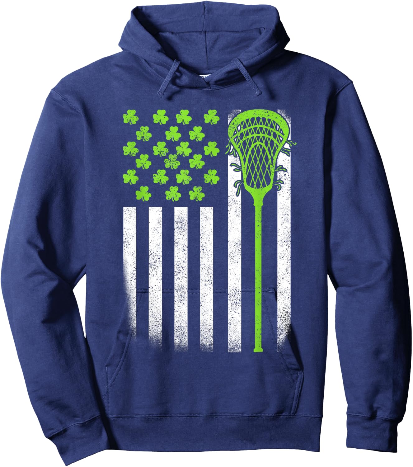 St Patricks Day Lacrosse Lax USA Flag Women Irish Shamrock Hoodie - Hoodie | Navy