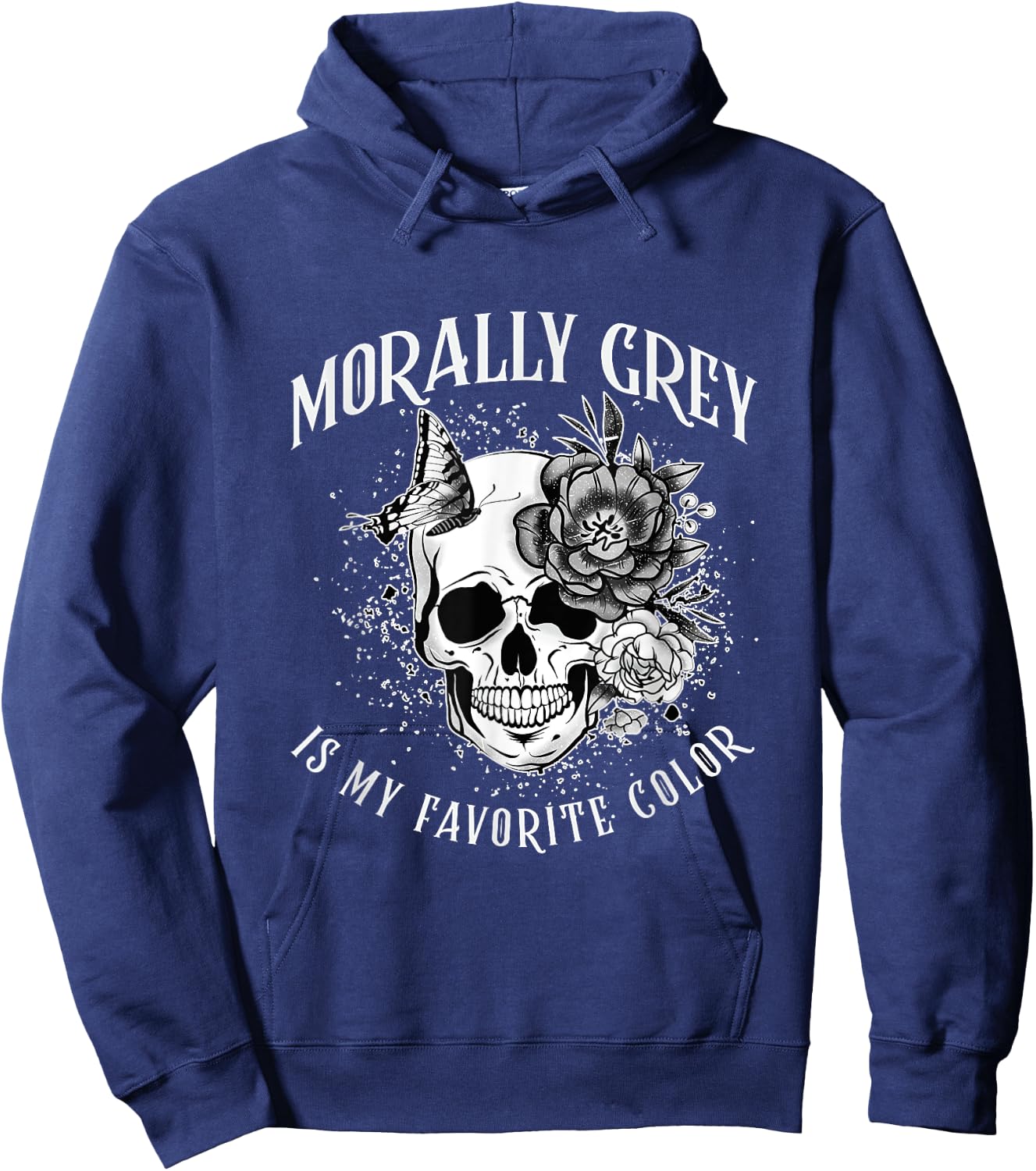 Morally Grey Is My Favorite Color Funny Skeleton Book Lover Hoodie - Hoodie | Navy