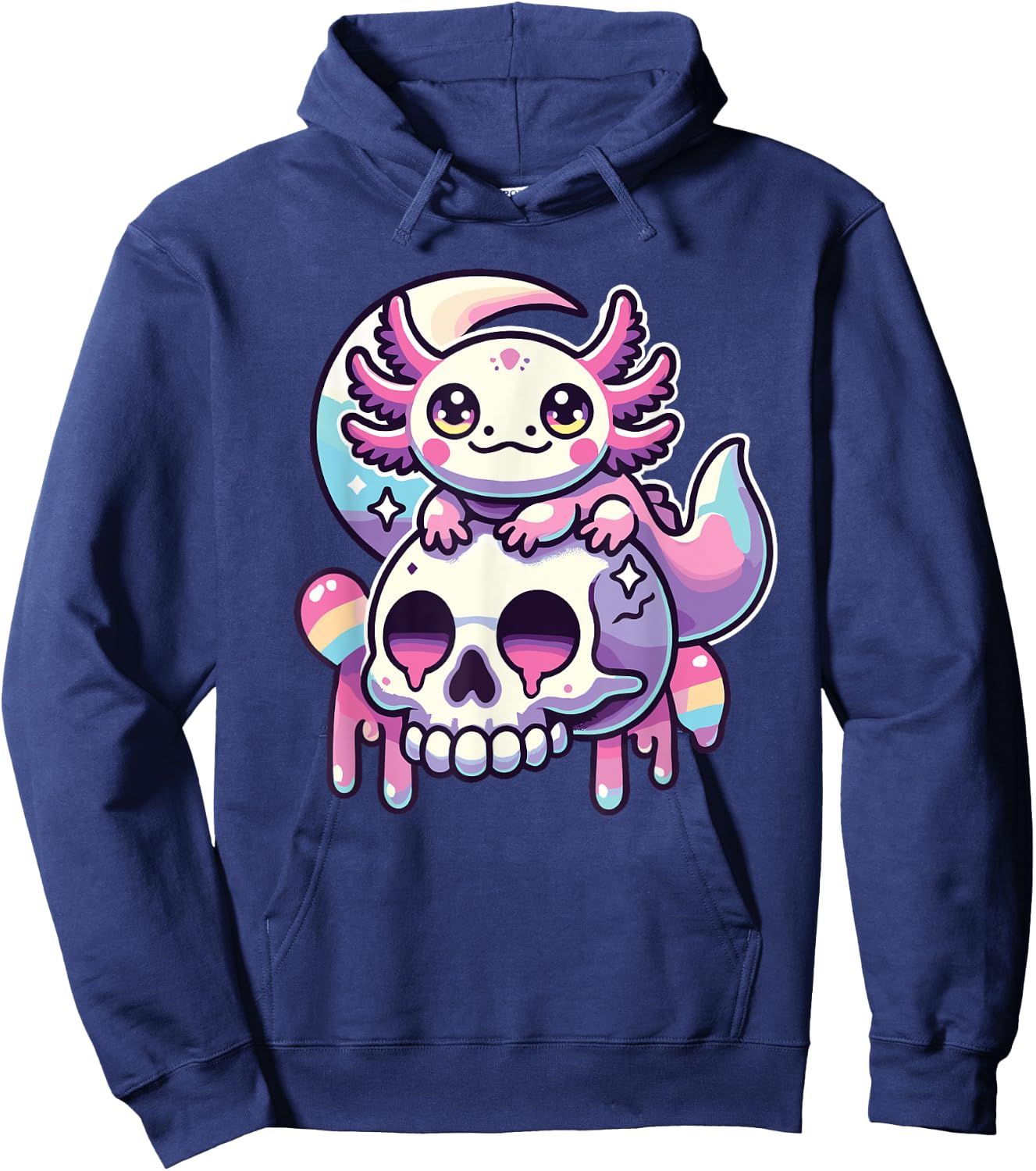 Kawaii Pastel Goth Cute Creepy Axolotl Bat Skeleton Hoodie - Hoodie | Navy