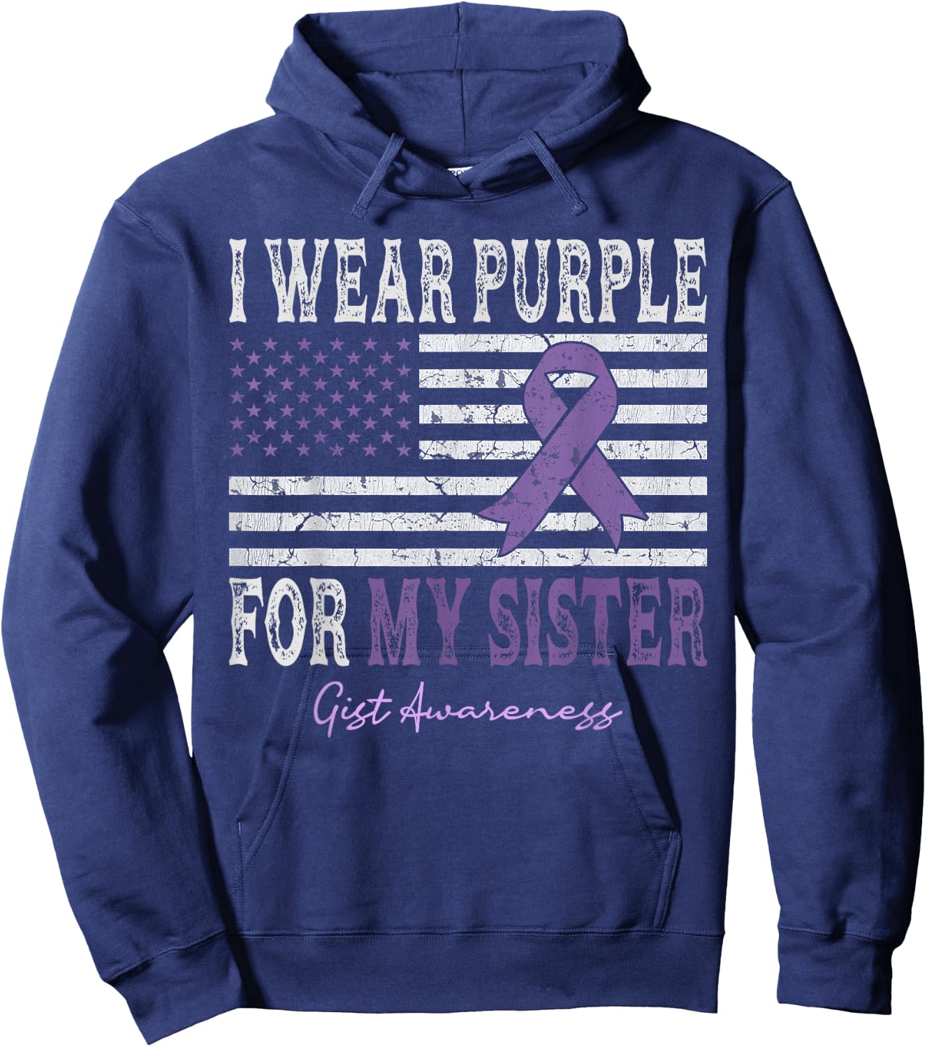 I Wear Purple For My Sister GIST Awareness American Flag Kids Men Hoodie - Hoodie | Navy
