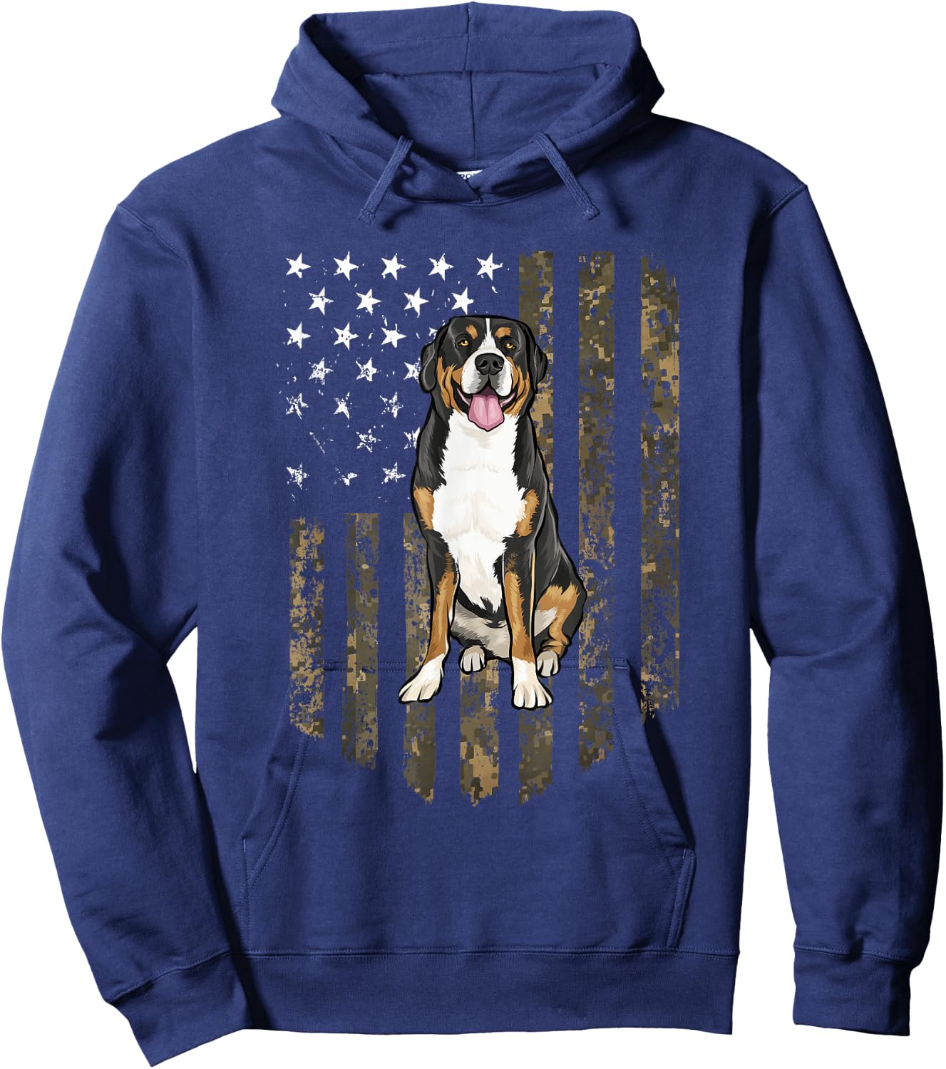 Camo American Flag Greater Swiss Mountain Dog 4th Of July Hoodie - Hoodie | Navy