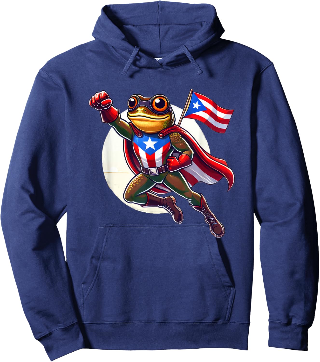 Boricua Superhero Coqui Flying Cape Puerto Rico Flag Boriken Hoodie - Hoodie | Navy