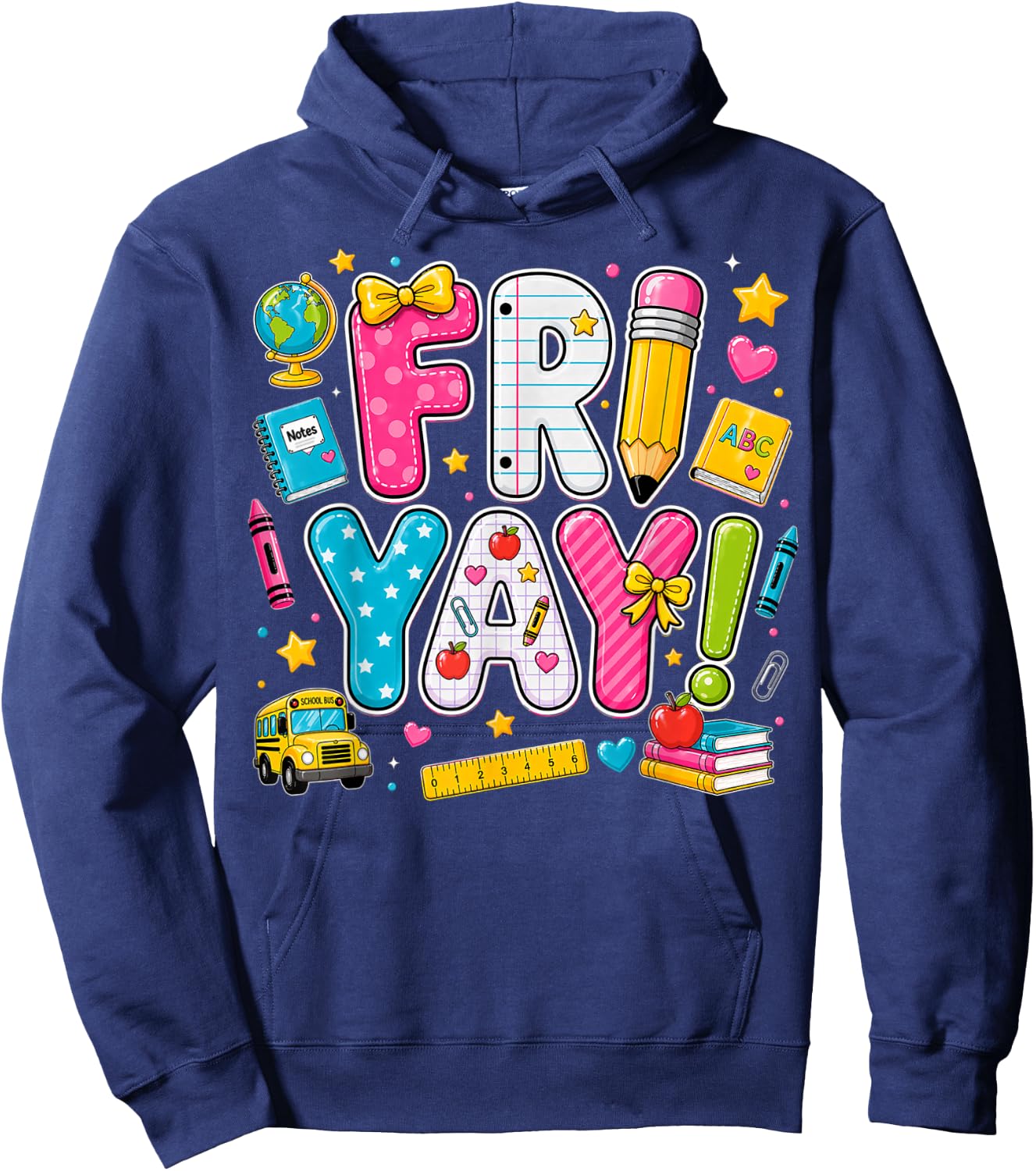 Happy Fri-Yay Friday Coquette Bow Teacher Back to School Hoodie - Hoodie | Navy
