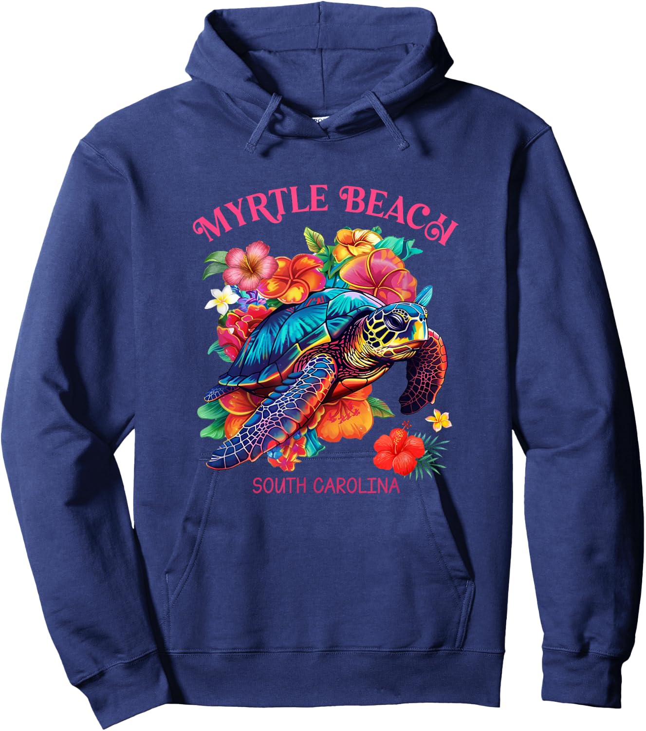 Myrtle Beach South Carolina Floral Beach Turtle Souvenir Men Women Girls Kids Hoodie - Hoodie | Navy