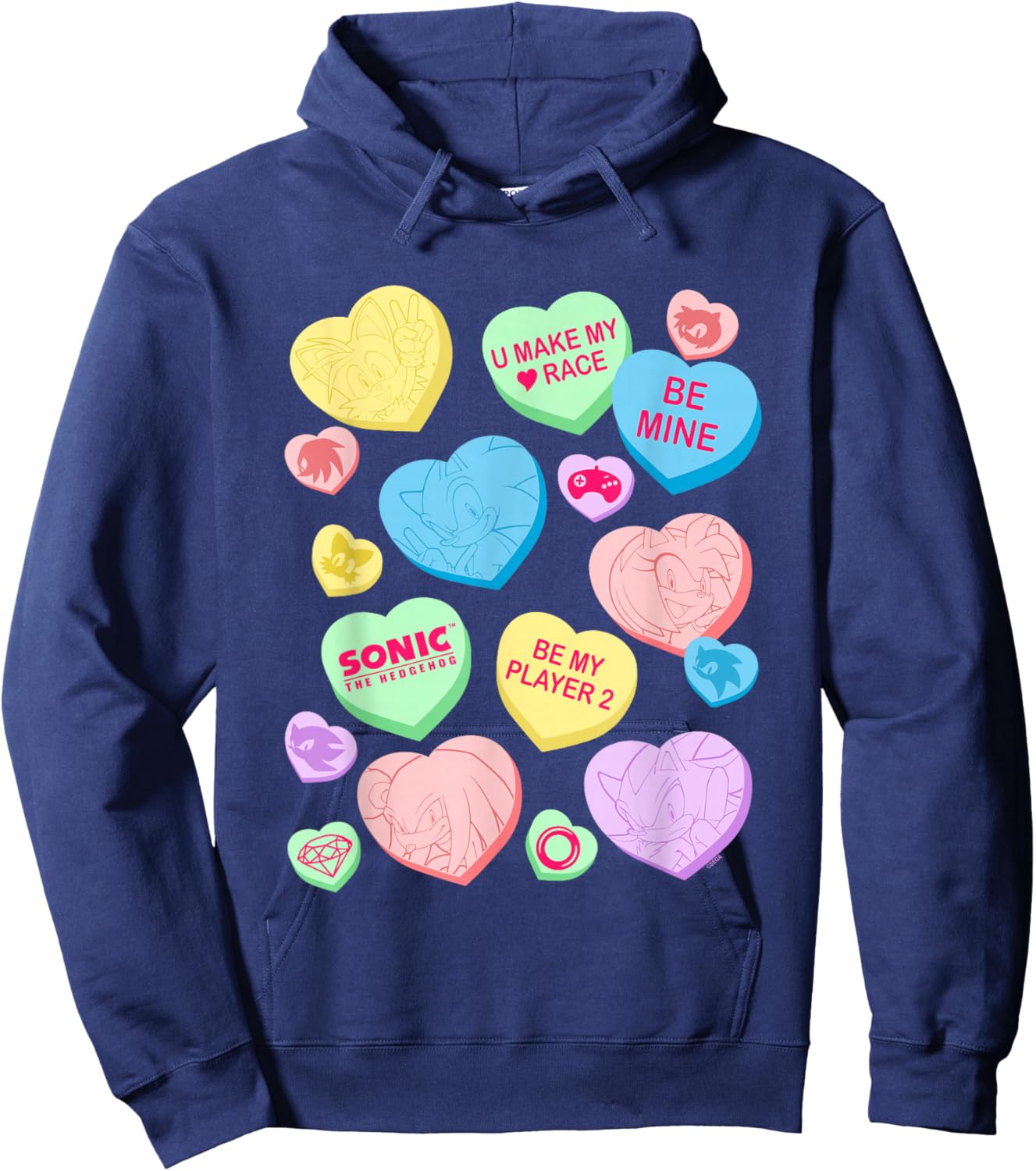 Sonic The Hedgehog Valentine's Day Sonic Candy Hearts Logo Hoodie - Hoodie | Navy