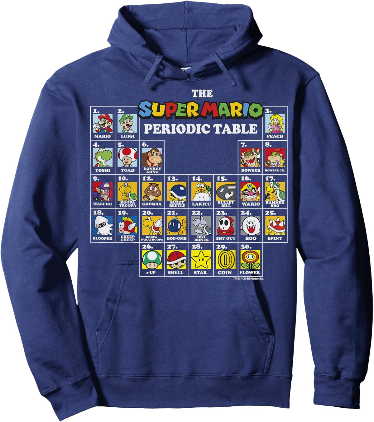 Super Mario Periodic Table Of Characters Hoodie - Hoodie | Navy