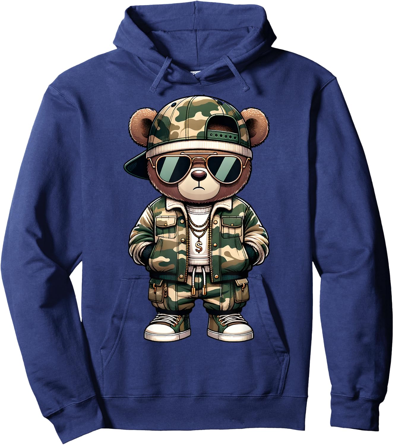 Camo Hip Hop Teddy Bear Camouflage Gangsta Streetwear Hustle Hoodie - Hoodie | Navy