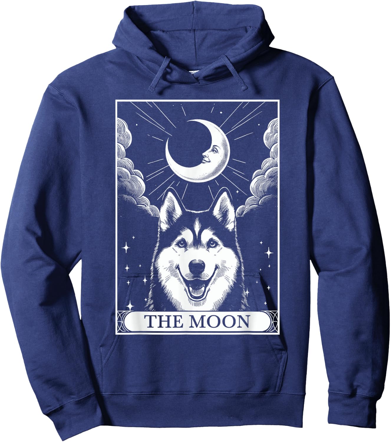 Tarot Card Vintage Crescent Moon Siberian Husky Dog Mom Hoodie - Hoodie | Navy
