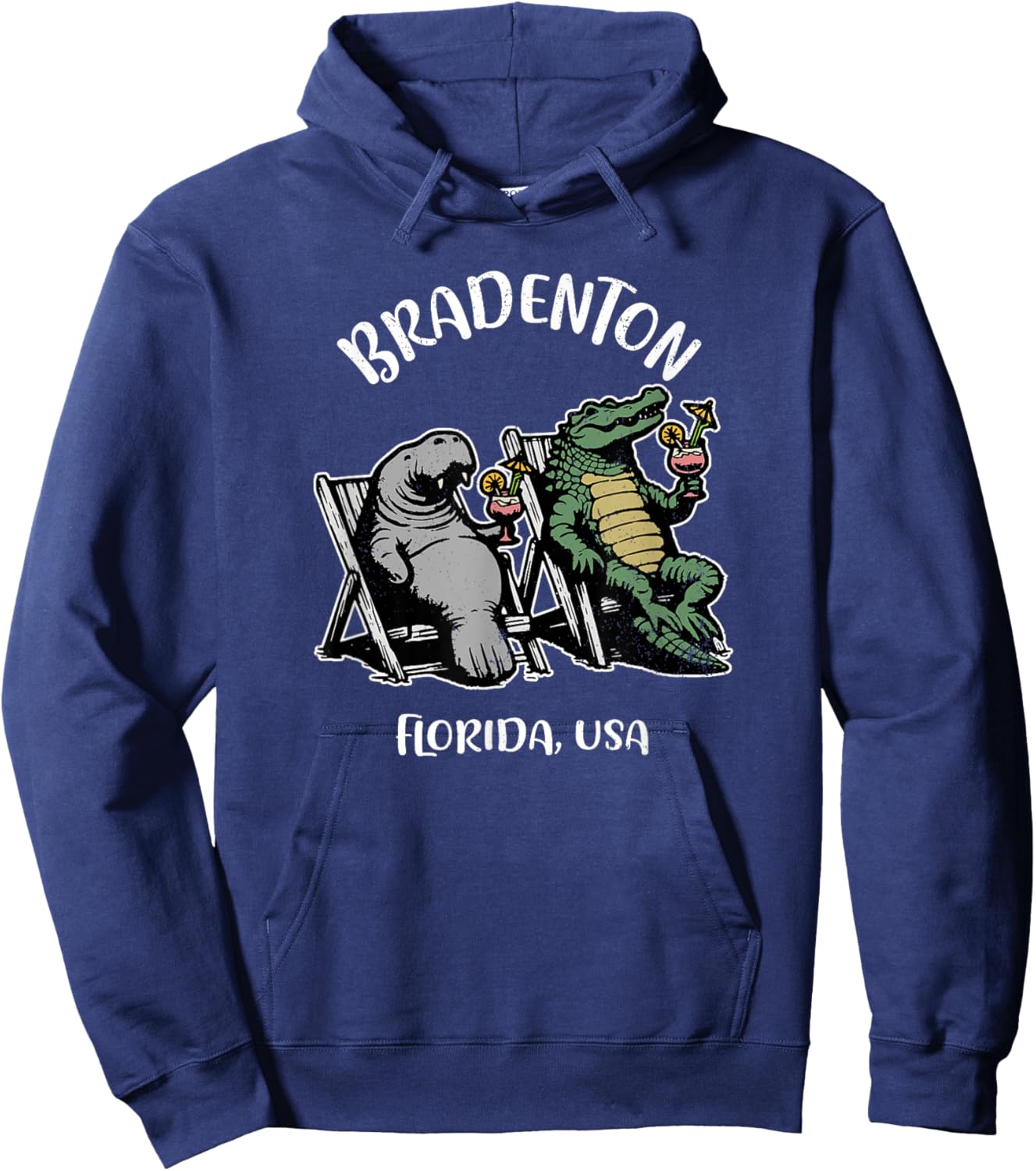 Bradenton Florida USA Funny Manatee and Alligator Design Hoodie - Hoodie | Navy