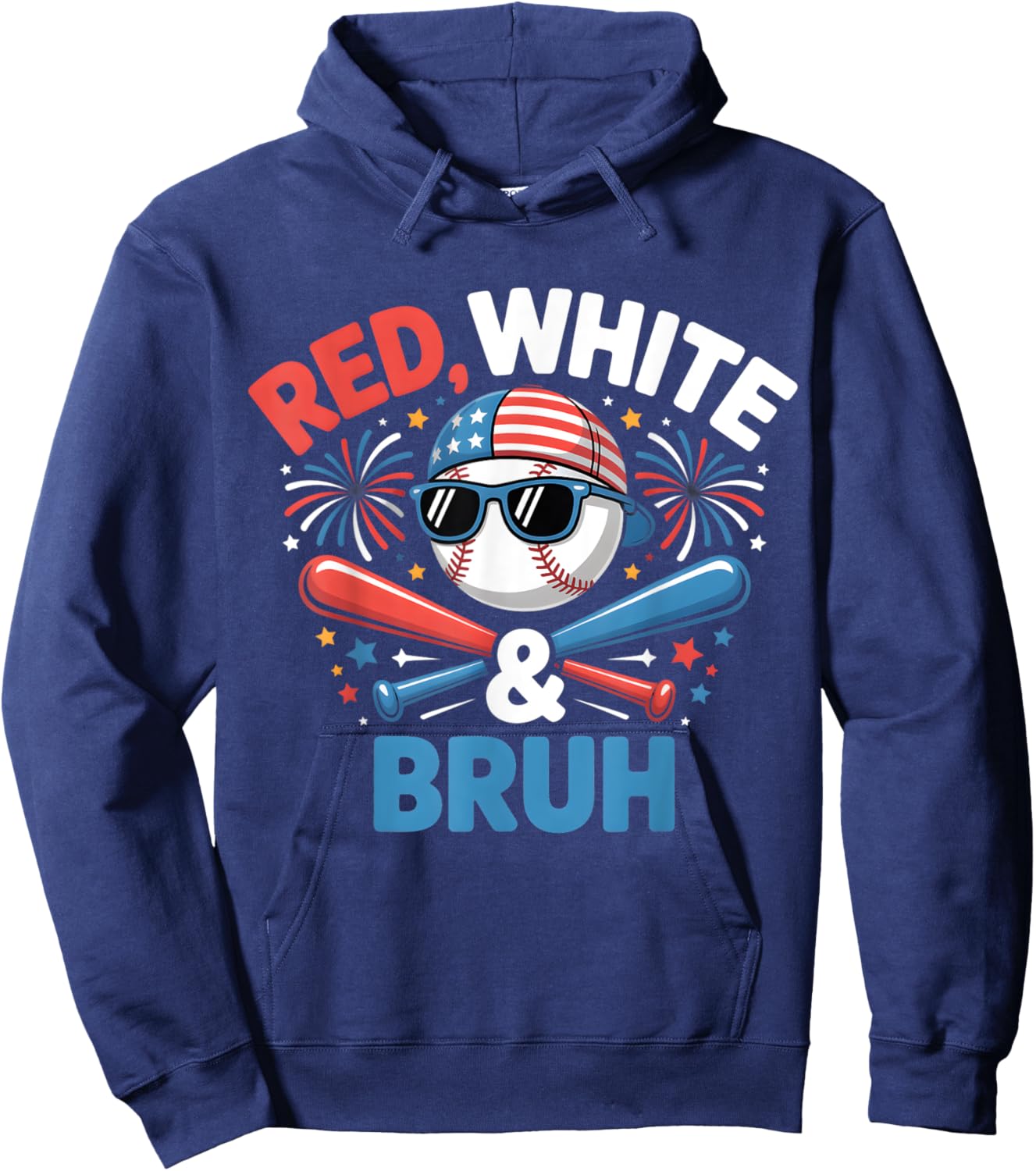 Red White and Bruh Baseball Kids Boys Toddler Youth July 4 Hoodie - Hoodie | Navy