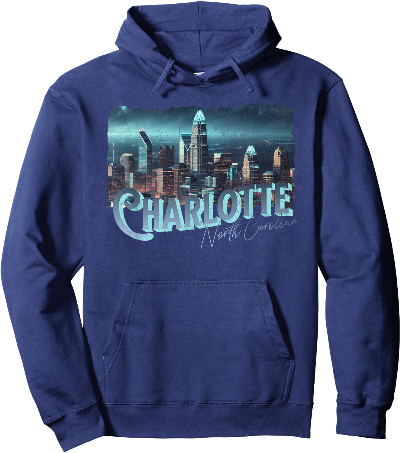 Charlotte NC Skyscraper Building Night Light Cityscape View Hoodie - Hoodie | Navy