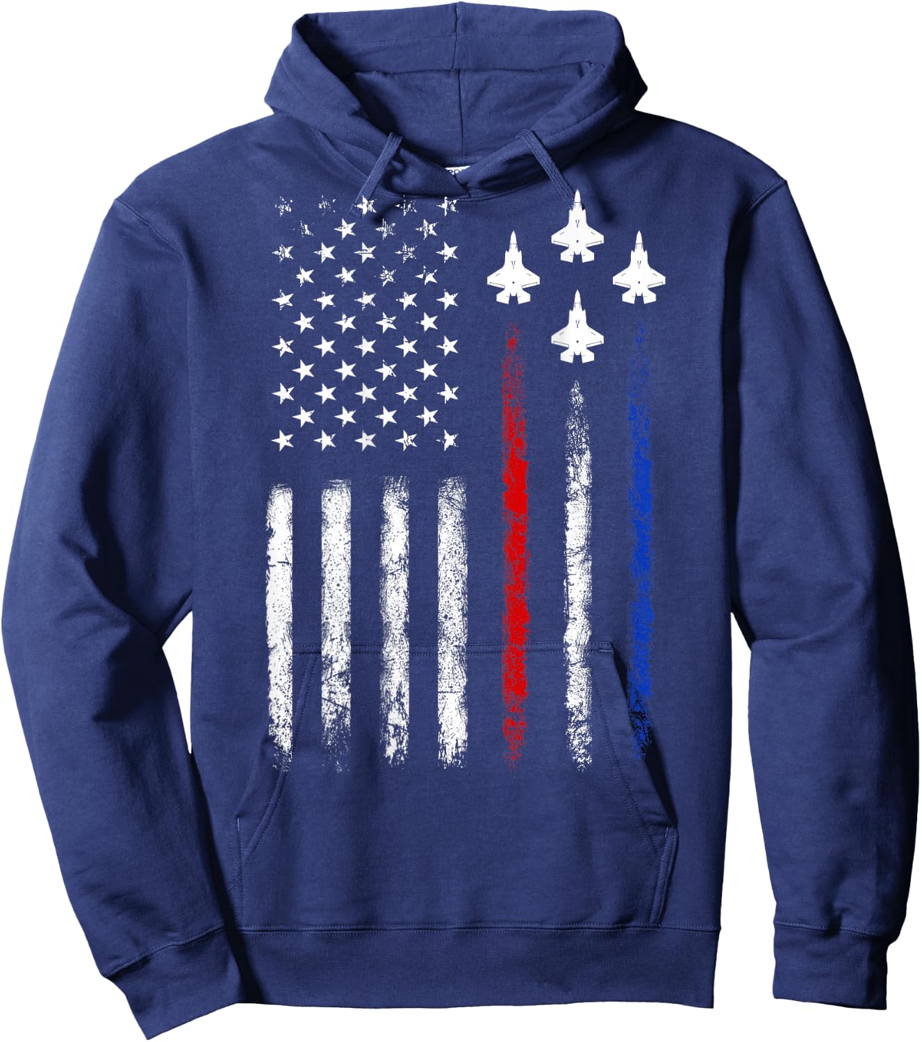 (On Back) Patriotic Shirts USA Flag Fighter Jet 4th of July Hoodie - Hoodie | Navy