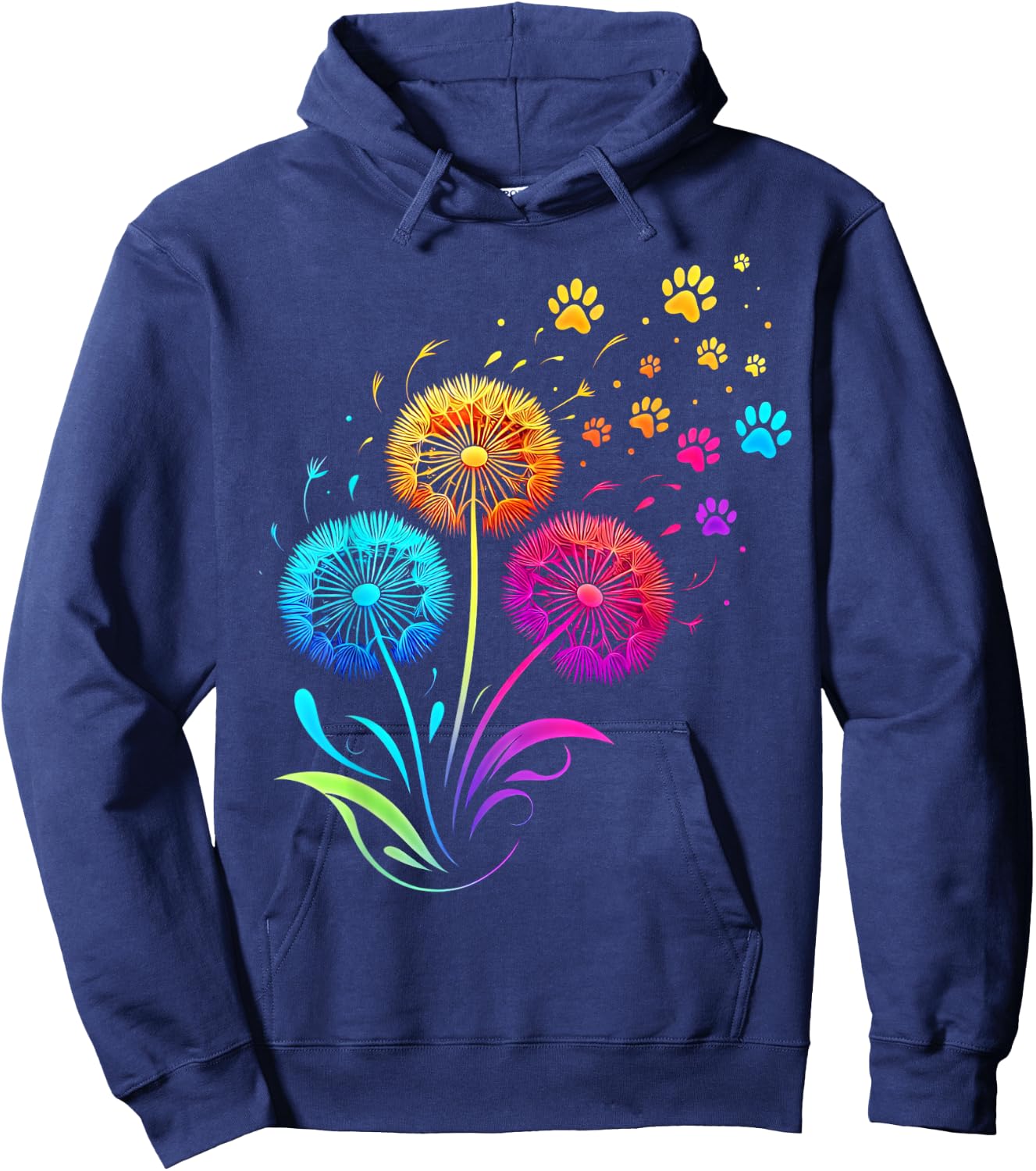 Cute Dog Paw Sunflower Dandelion Colorful Flowers Dog Paw Hoodie - Hoodie | Navy