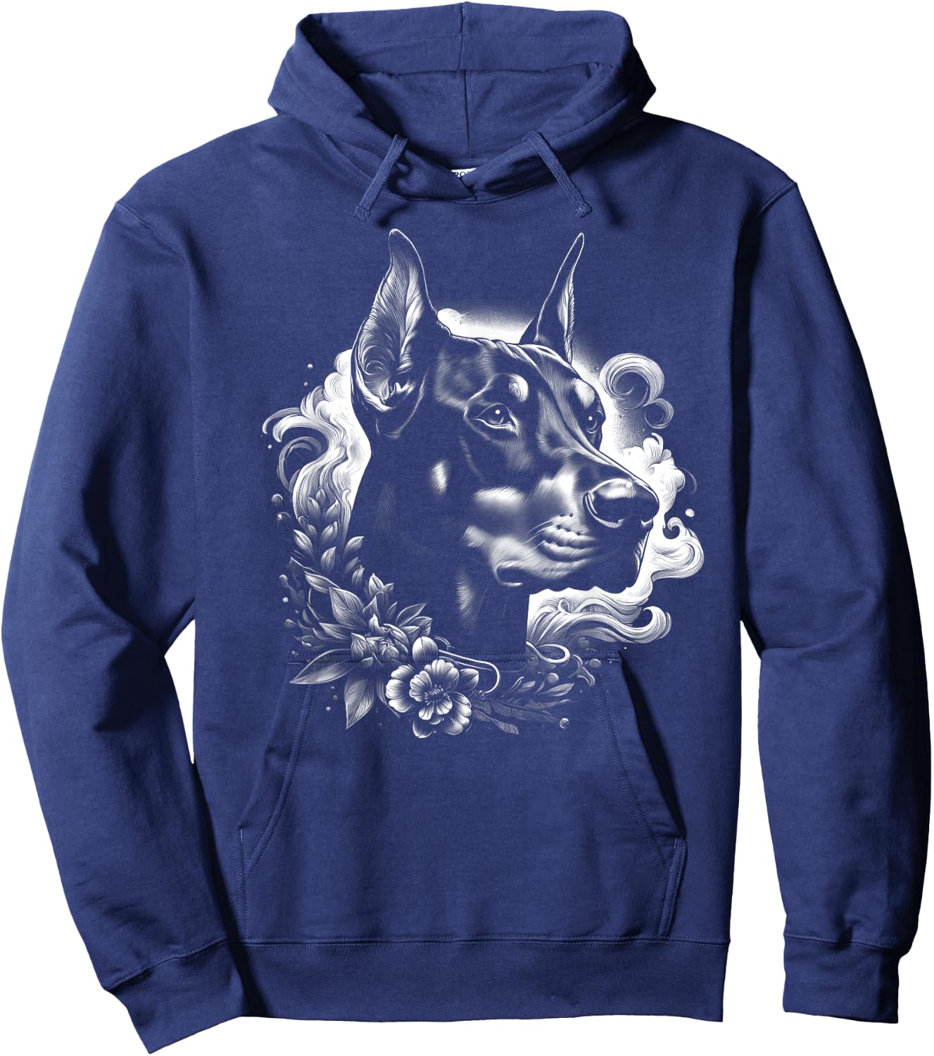 Cool Doberman Portrait with Flowers Decoration Hoodie - Hoodie | Navy