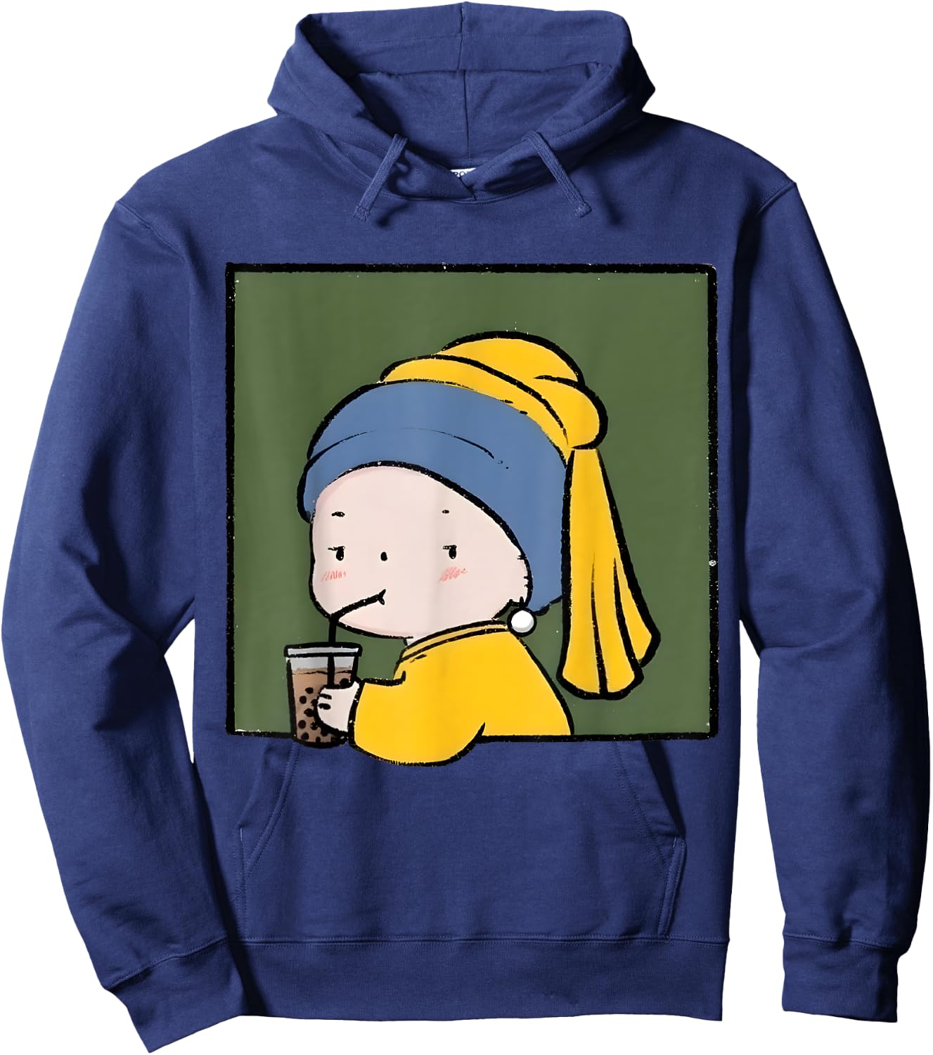 Cute Girl with a Pearl Earring Iced Latte Painted by Vermeer Hoodie - Hoodie | Navy