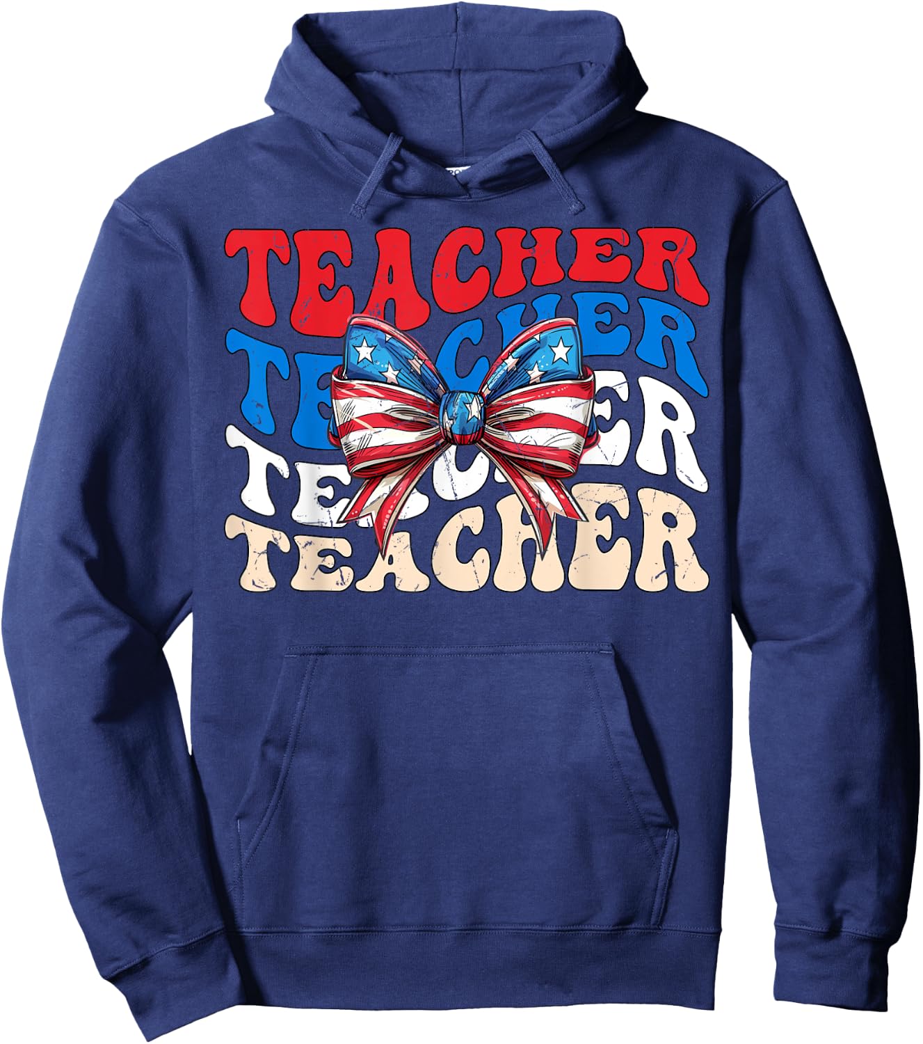 Groovy Teacher American flag 4th of July USA funny Teacher Men Hoodie - Hoodie | Navy