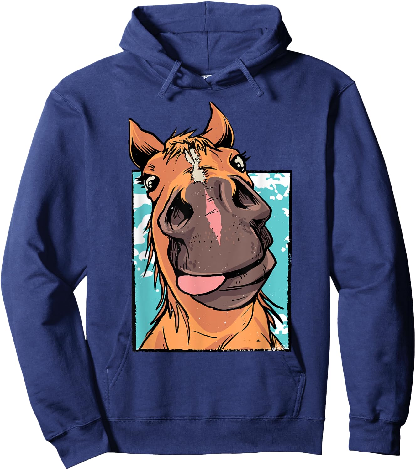 Goofy Horse Sticking Tongue Out Funny Farm Animal Horse Gift Hoodie - Hoodie | Navy
