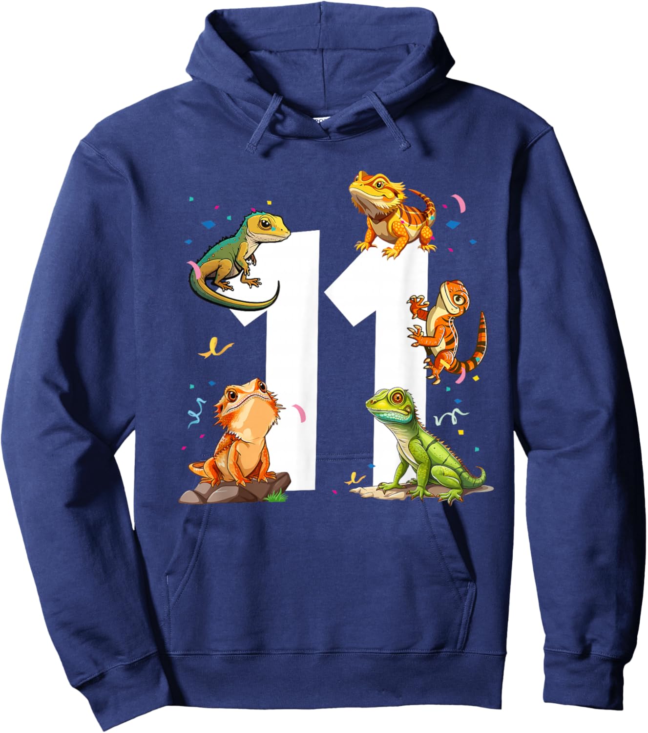 11 Year Old Kids 11th Birthday Lizard Reptile Theme Party Hoodie - Hoodie | Navy