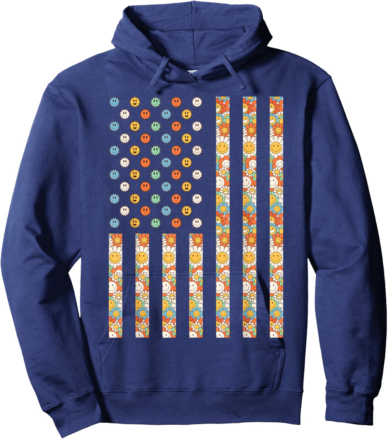 Hippy USA Outfit American Flag Hippie 1960s 1970s USA Groovy Hoodie - Hoodie | Navy
