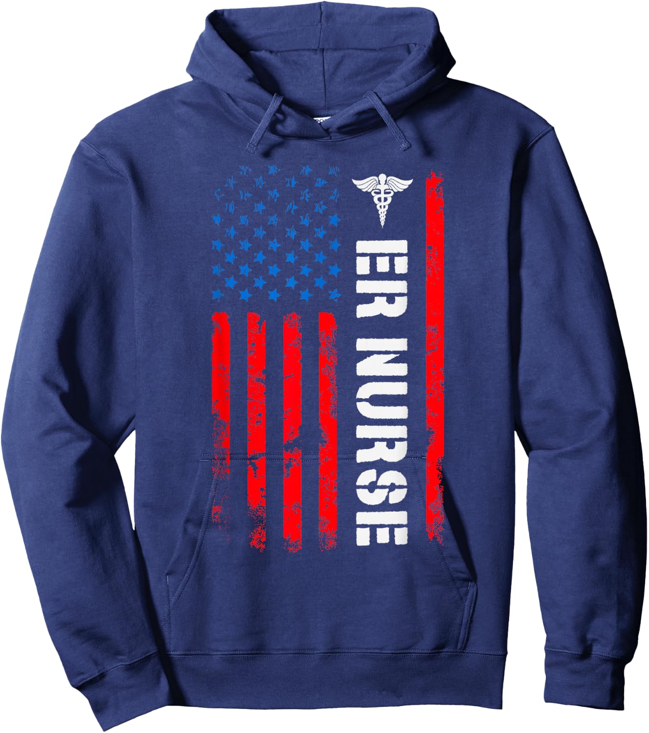 Patriotic ER Nurse Shirt Retro American Flag 4th of July RN Hoodie - Hoodie | Navy