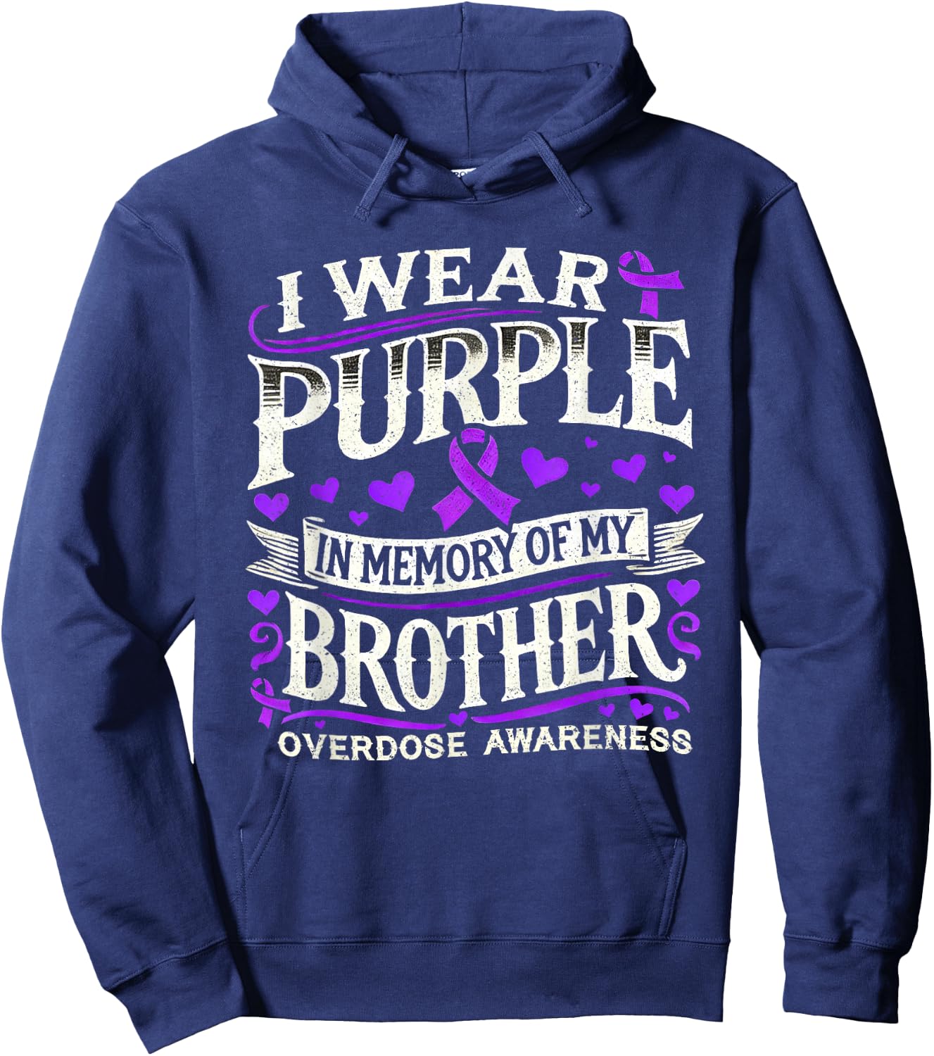 Overdose Awareness Month Brother Purple Ribbon Hoodie - Hoodie | Navy