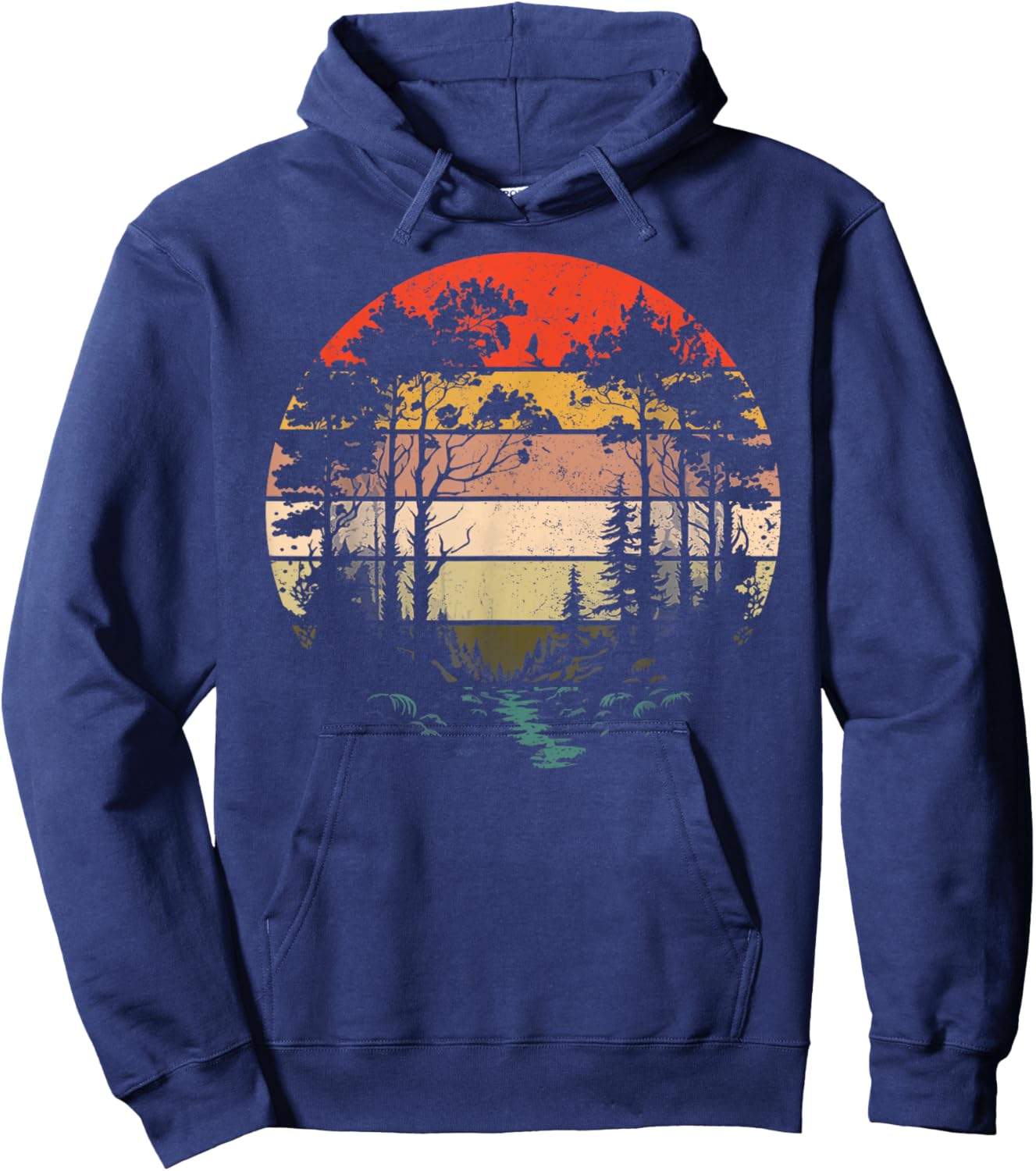 Retro Forest Trees Outdoors Nature Women Men Vintage Graphic Hoodie - Hoodie | Navy
