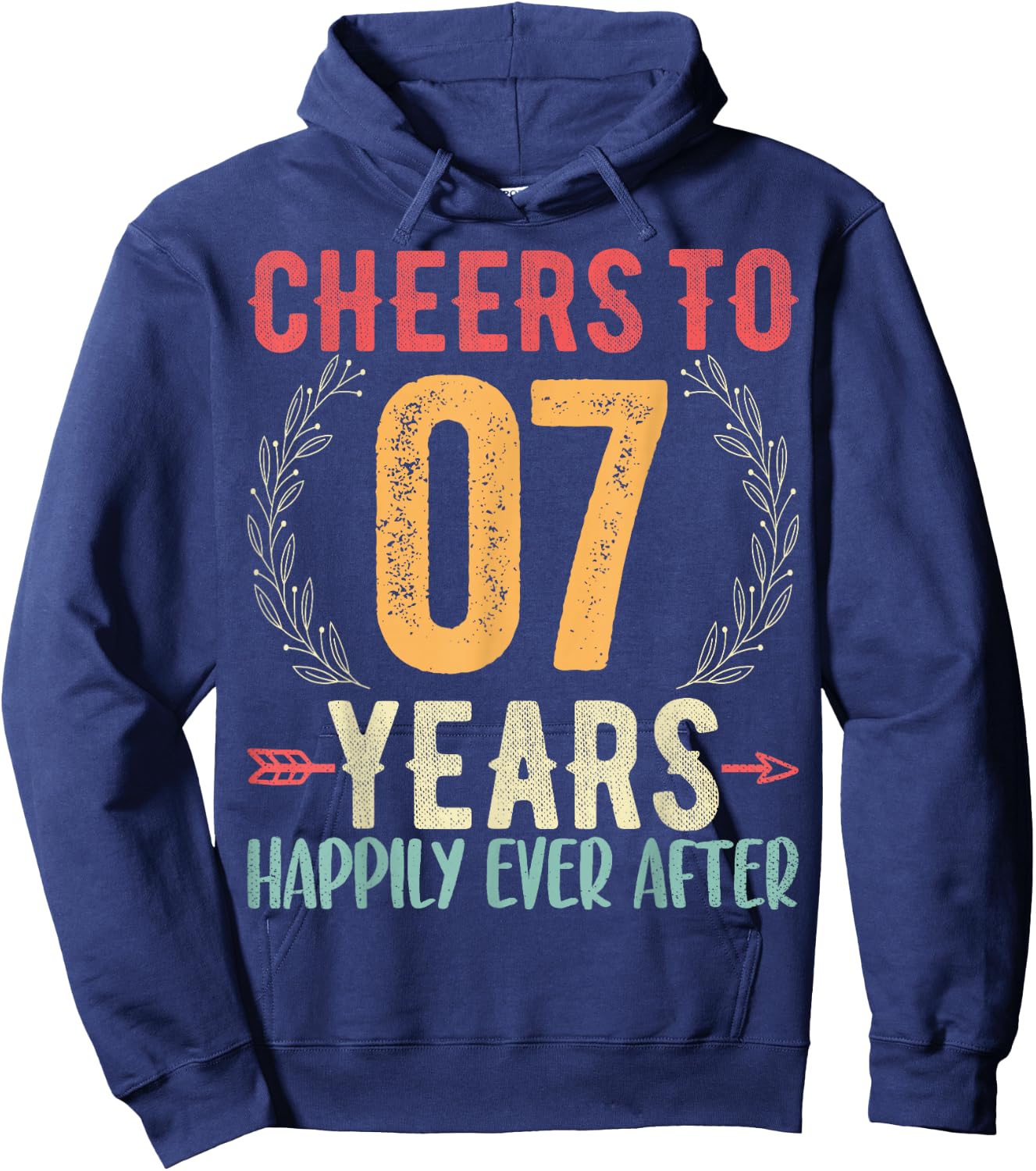 Cheers To 7 Years - 7th Wedding Anniversary Husband Wife Hoodie - Hoodie | Navy