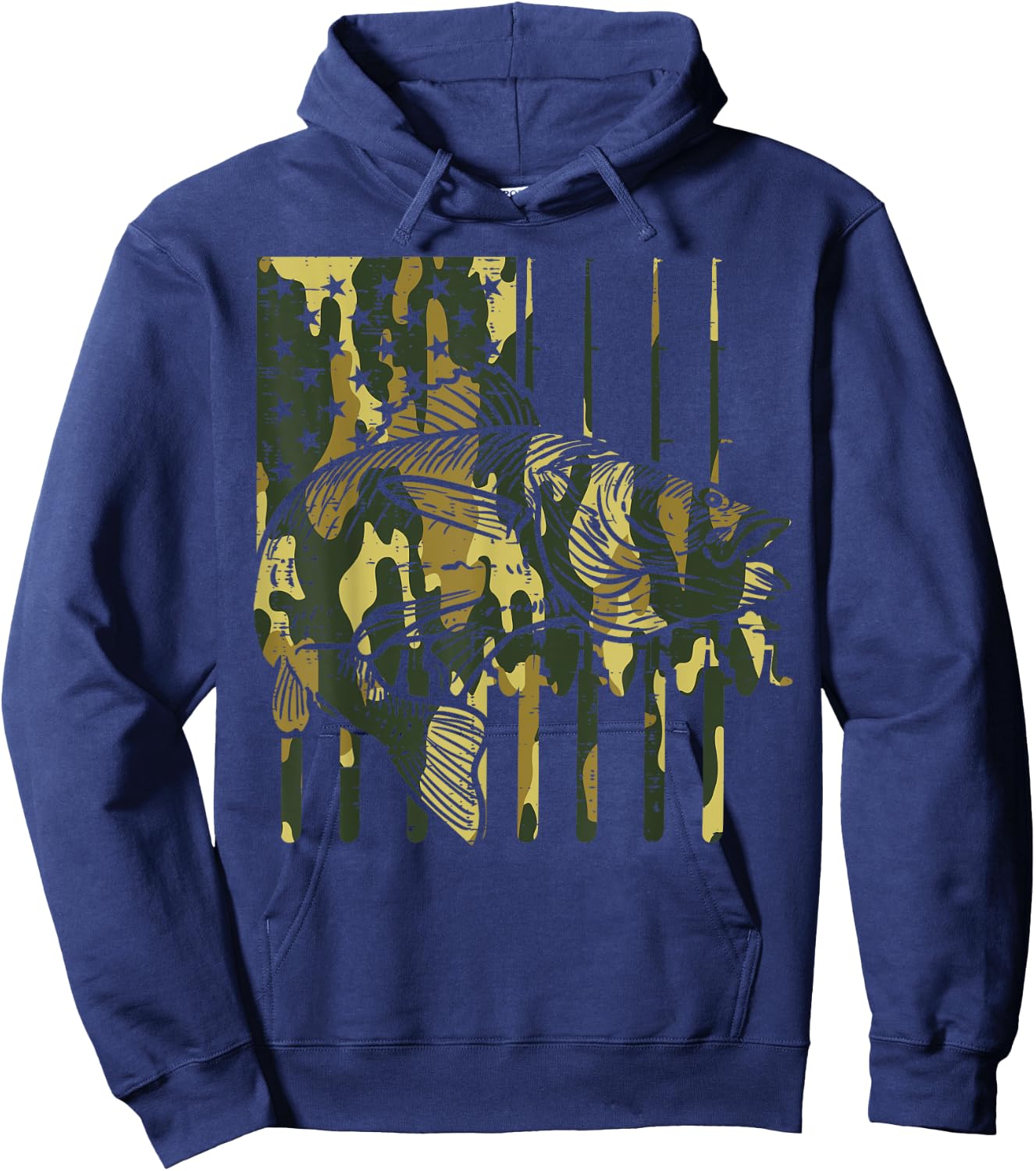 Camo US Flag Fish Vintage Fishing Patriotic Fisherman Gift Hoodie - Hoodie | Navy