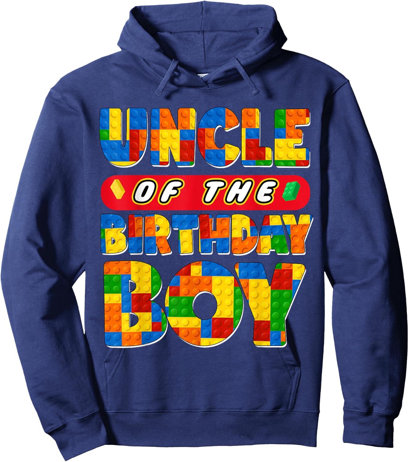 Uncle Birthday Boy Building Bricks Family Party Decoration Hoodie - Hoodie | Navy
