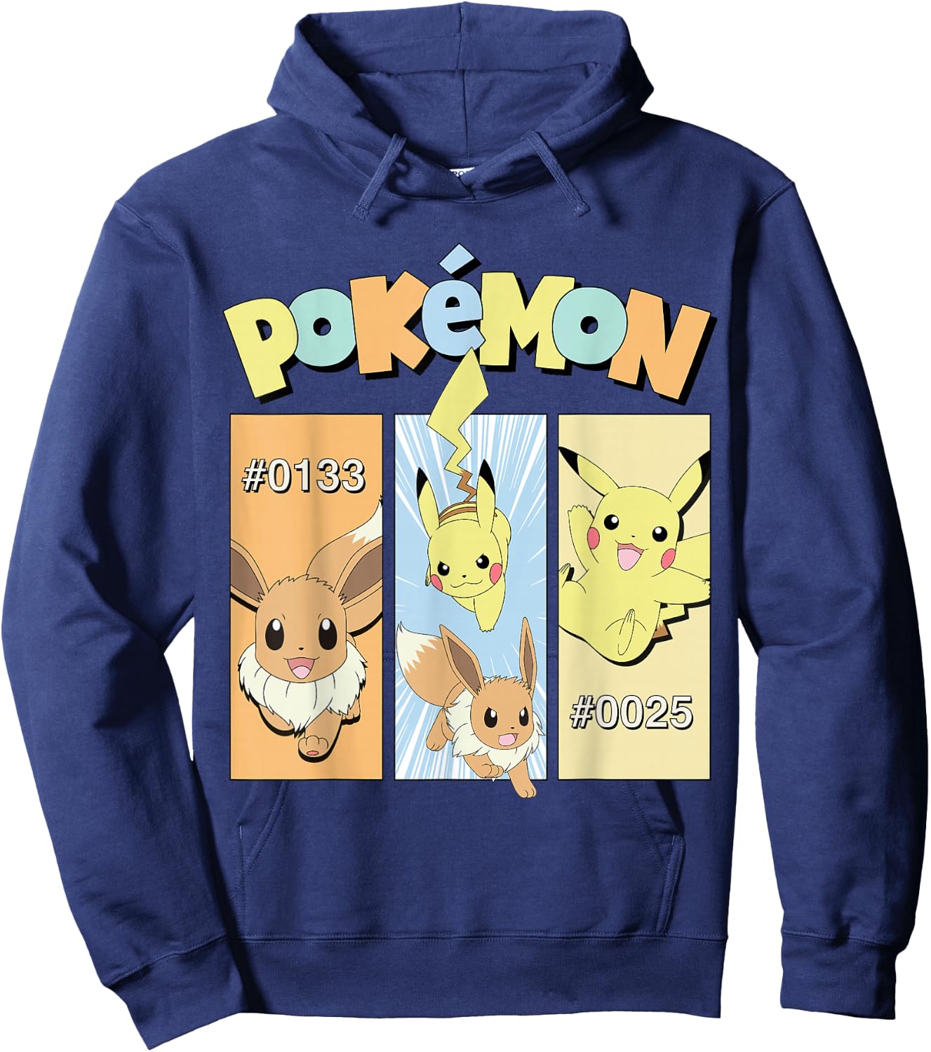 Pokémon - Pikachu and Eevee Character Panels Hoodie - Hoodie | Navy