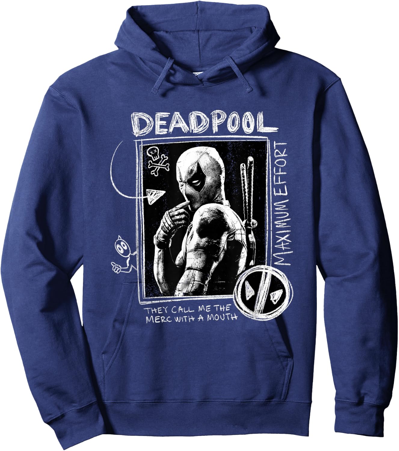 Marvel Deadpool & Wolverine Maximum Effort Doodle Portrait Hoodie - Hoodie | Navy