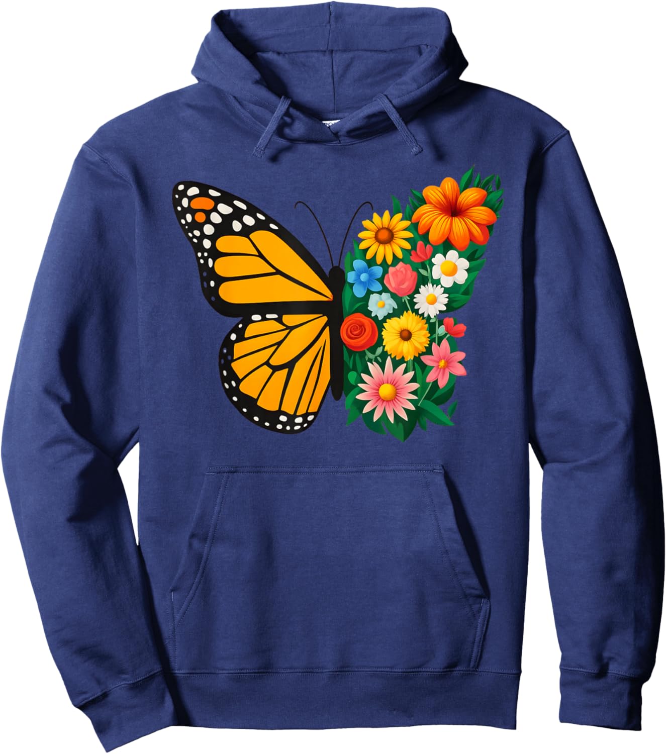 Summer Monarch Butterfly Floral Garden Butterflies Flower Men Women Kids Hoodie - Hoodie | Navy