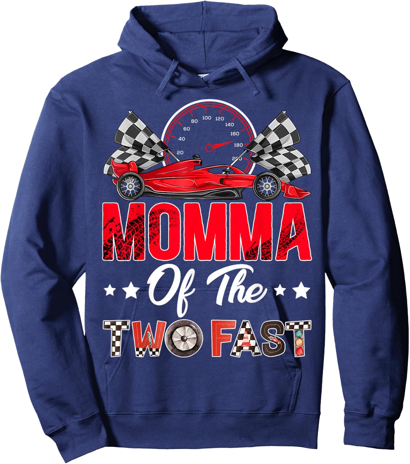 Momma of The Two Fast 2nd Birthday Boy Racing Car Family Hoodie - Hoodie | Navy