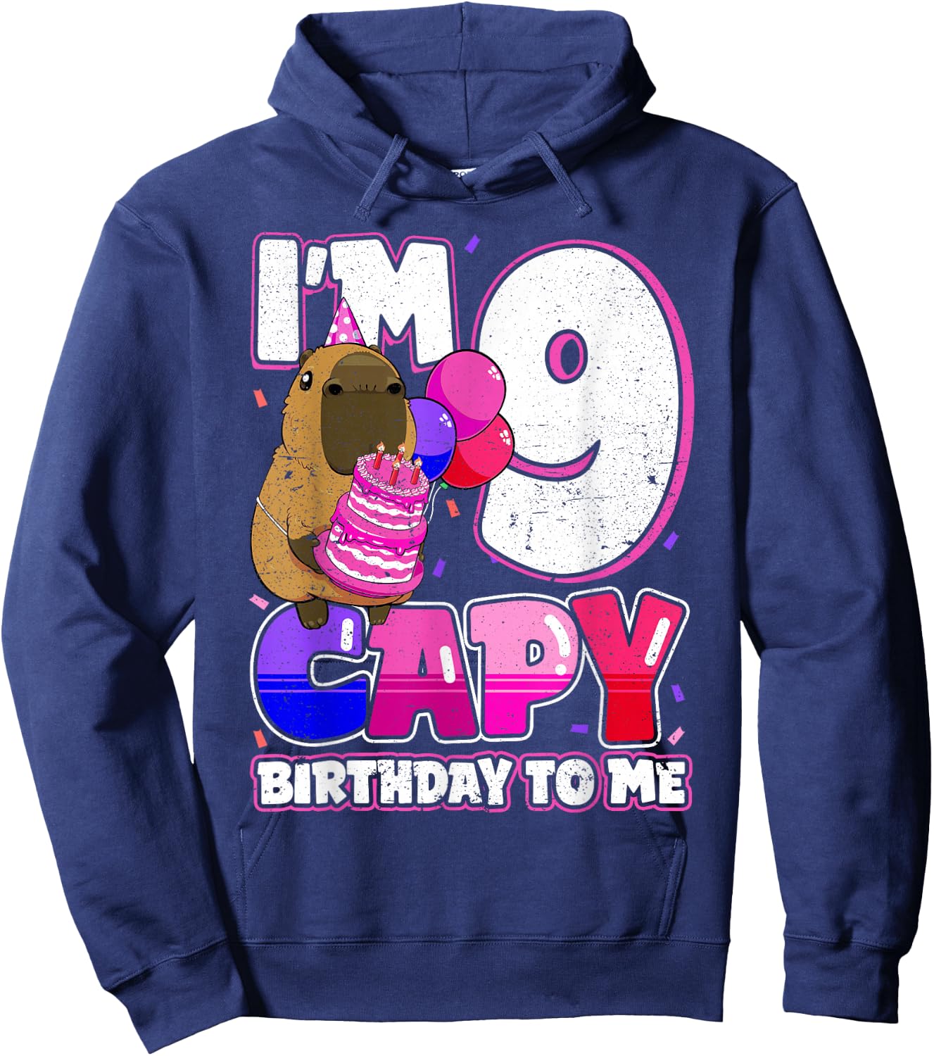 9 Years Capy Birthday to me Girls 9th Birthday Capybara Hoodie - Hoodie | Navy
