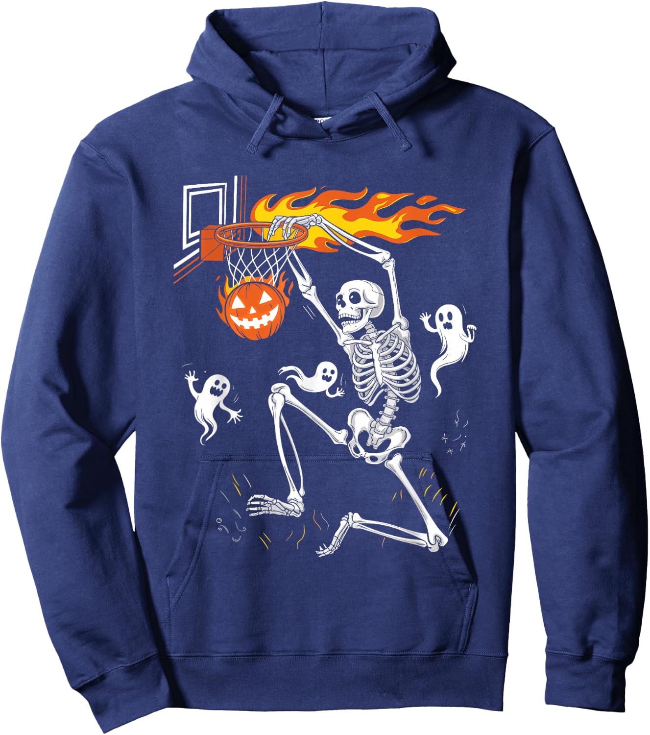 Funny Skeleton Playing Basketball Lovers Spooky Halloween Hoodie - Hoodie | Navy