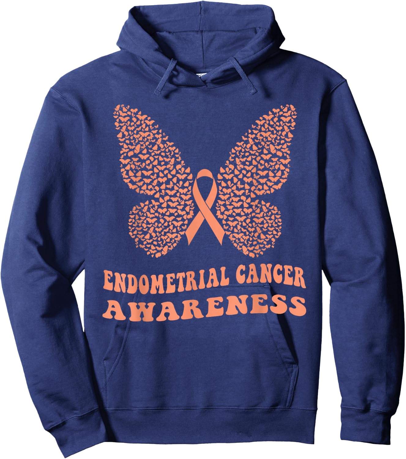 Endometrial Cancer Peach Ribbon Uterine Cancer Awareness Hoodie - Hoodie | Navy