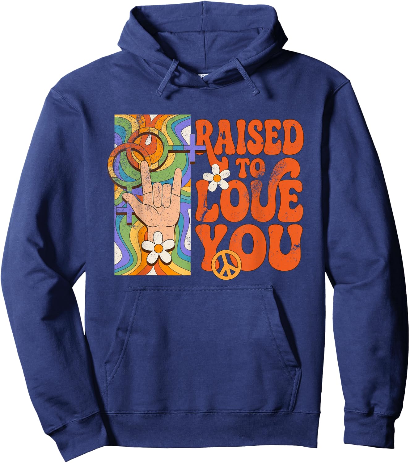 Raised to Love You Retro LGBTQ Pride Month Boys Girls Kids Hoodie - Hoodie | Navy