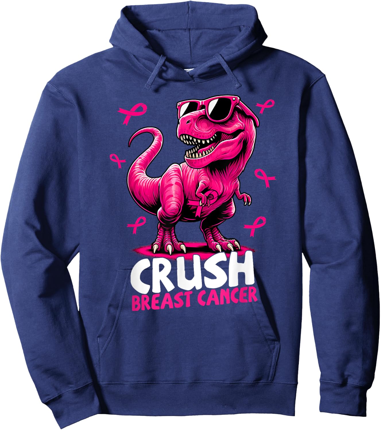 Crush Breast Cancer Dinosaur Holding Pink Ribbon Kids Mom Hoodie - Hoodie | Navy