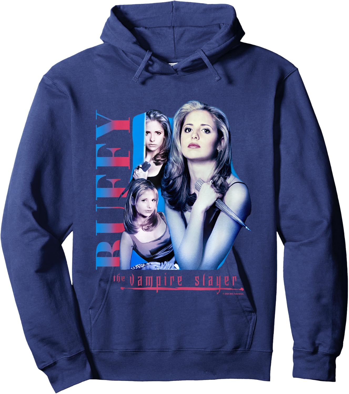 Buffy The Vampire Slayer Pink & Blue Gradient Buffy Collage Hoodie - Hoodie | Navy