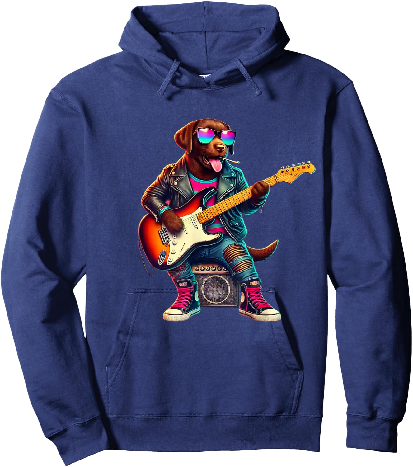 Chocolate Lab Electric Guitar Funny Dog Rock Band Musician Women Kids Hoodie - Hoodie | Navy